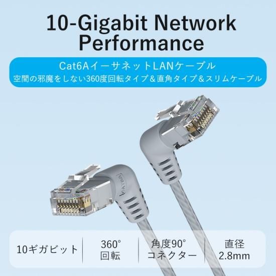 【IBO】Cat.6A LANケーブル UTP 直角コネクタ 360°スイングタイプ グレー / VENTION