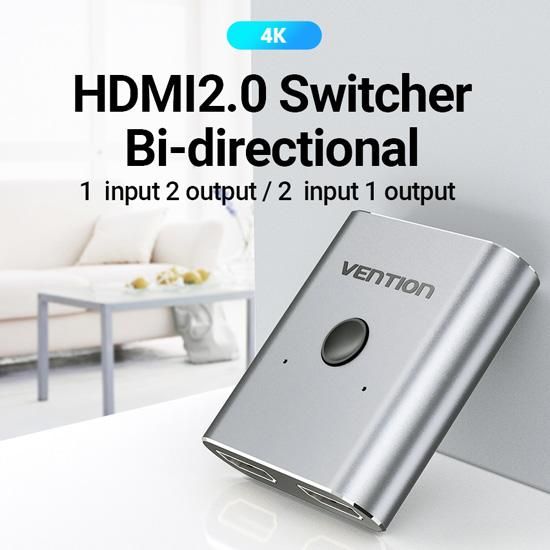 【AFU】2-Port to 1-Port HDMI 双方向スイッチャー /シルバーグレー/ VENTION