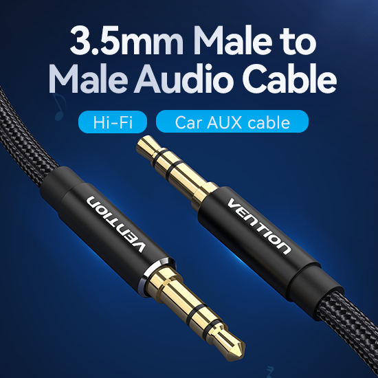 【BAW】3.5mm Male to Male オーディオケーブル コットン編み Black アルミニウム合金 / VENTION