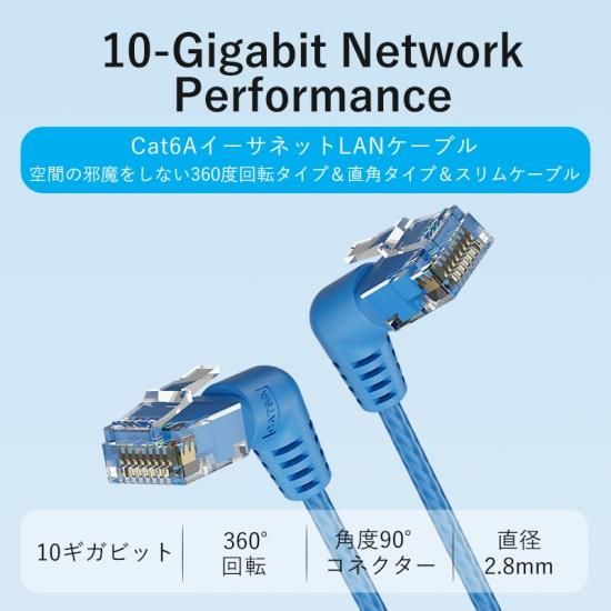 【IBO】Cat.6A LANケーブル UTP 直角コネクタ 360°スイングタイプ ブルー / VENTION