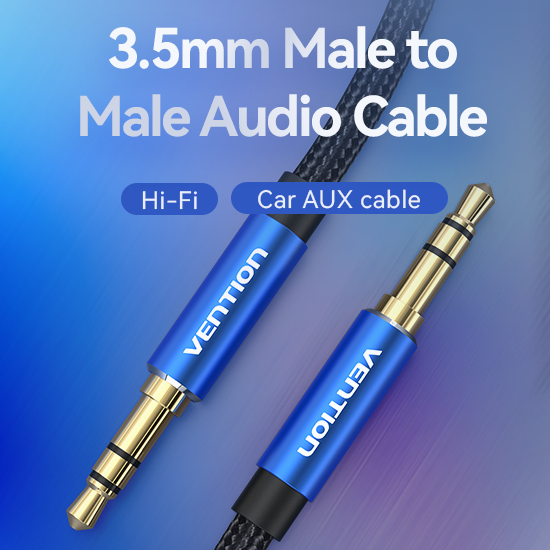 【BAW】3.5mm Male to Male オーディオケーブル コットン編み Blue アルミニウム合金 / VENTION