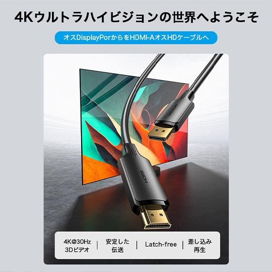 【HFO】4K DisplayPort to HDMIケーブル ブラック HDCP対応 / VENTION